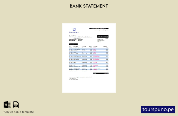 listo para imprimir plantilla de Excel de extracto bancario de México Deutsche